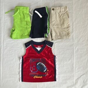 Red Football Tank Top + Green, Navy & Khaki Shorts Set